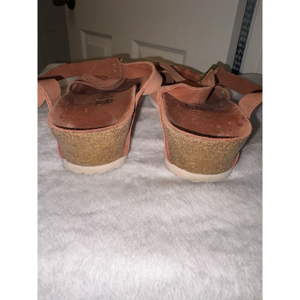 Papillio By Birkenstock Size 7 EU 37 Lola Coral Nubuck Wedge Sandals